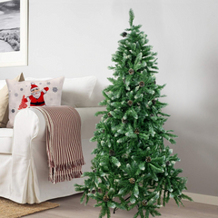 Arbre de Noël Artificiel avec Pommes de Pin et Neige 180H en PVC Support Métal