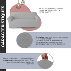 Housse de Canapé 2 Places avec Élastique Uni Antitache en Tissu Piquet