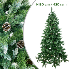 Arbre de Noël Artificiel avec Pommes de Pin et Neige 180H en PVC Support Métal