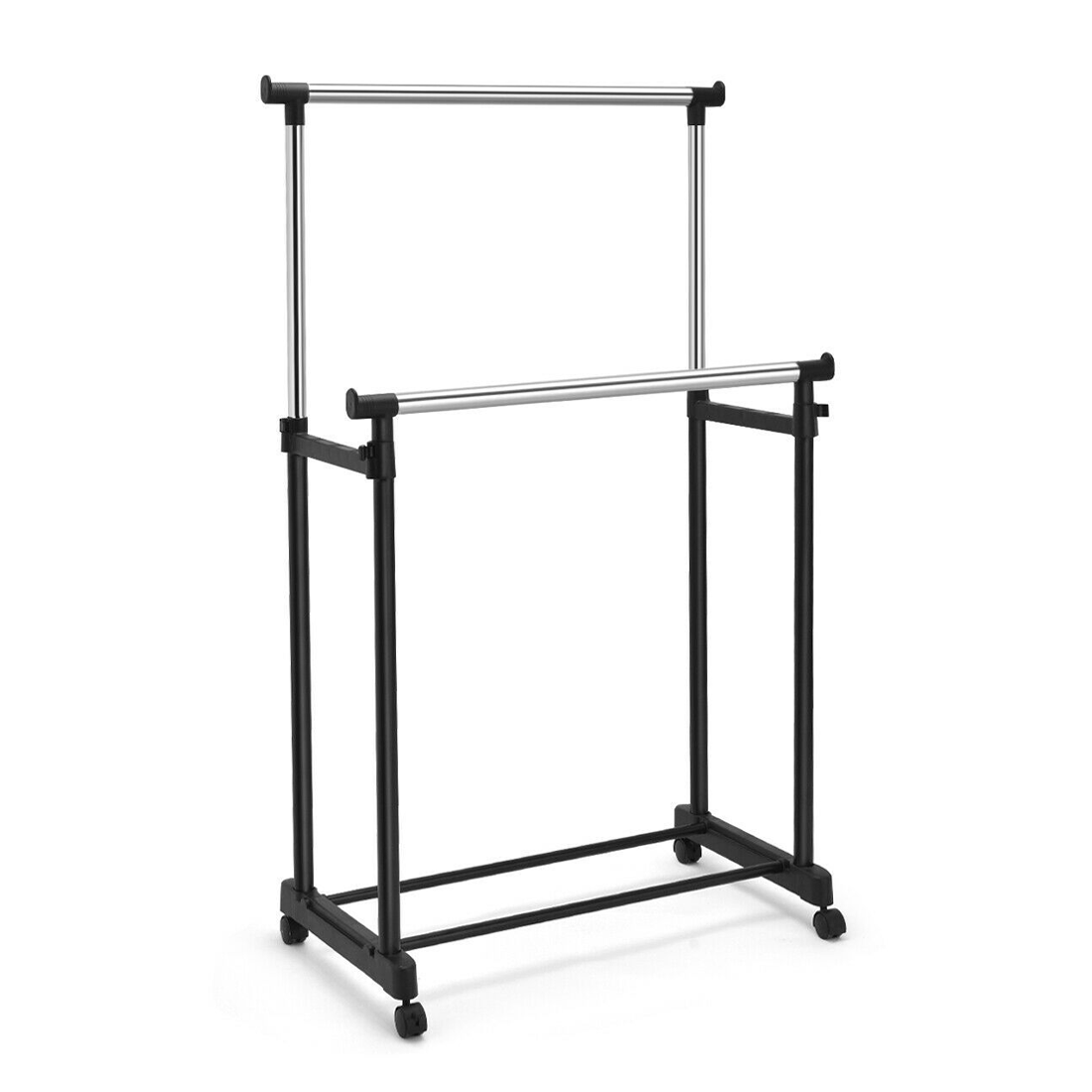 Portant double réglable avec roulettes et support pour chaussures