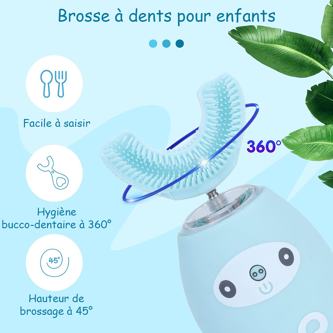 Brosse à dents électrique pour enfants en silicone doux, nettoyage à 360°