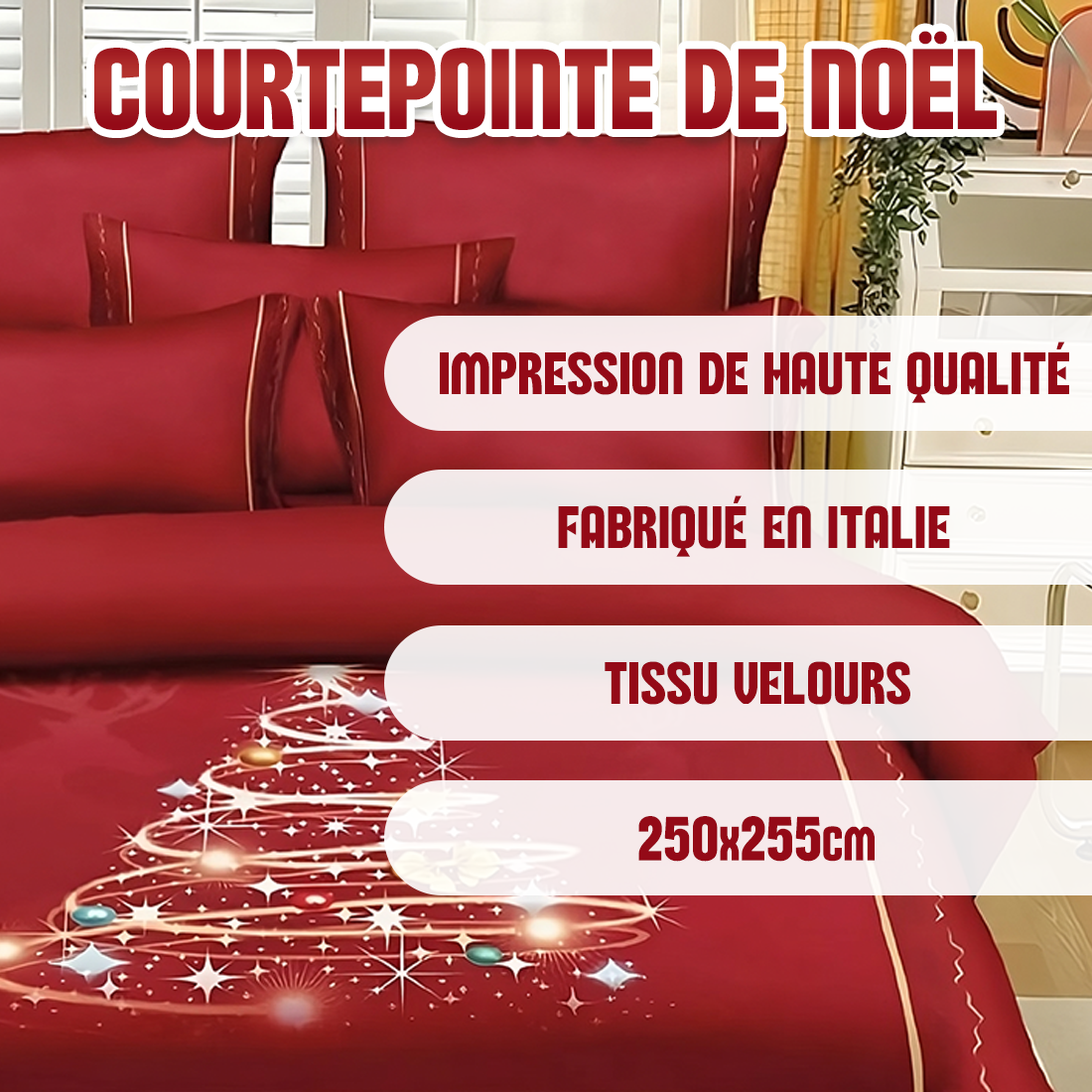 Couette matrimoniale en velours, impression numérique de Noël, édredon d'hiver