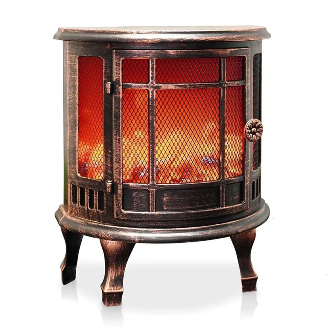Cheminée Décorative à Piles Effet Flammes Compacte en Bronze