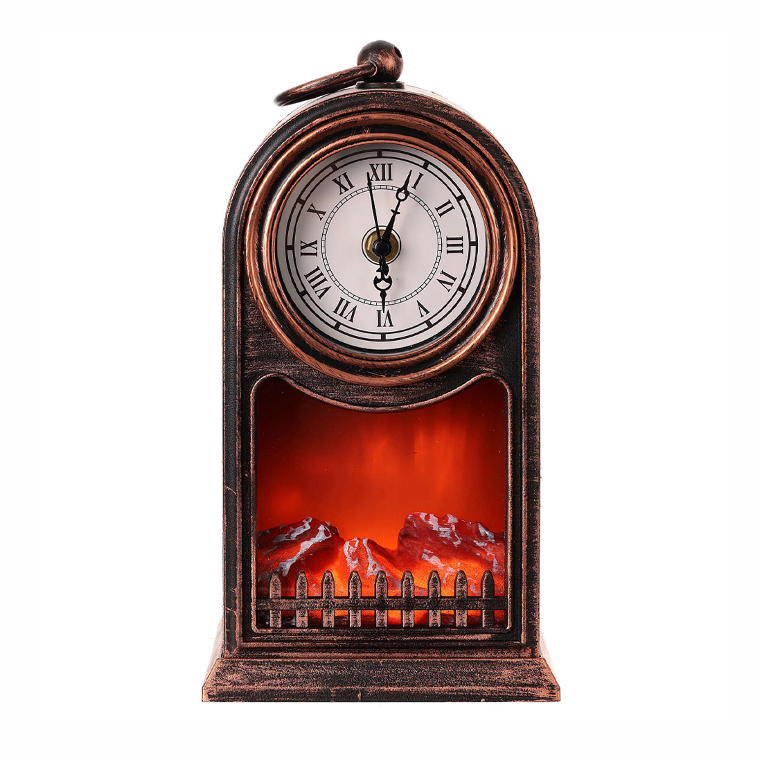 Horloge Décorative de Table Vintage avec Foyer à Piles et Effet Flamme