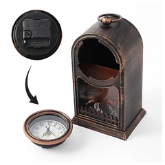 Horloge Décorative de Table Vintage avec Foyer à Piles et Effet Flamme