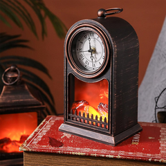 Horloge Décorative de Table Vintage avec Foyer à Piles et Effet Flamme