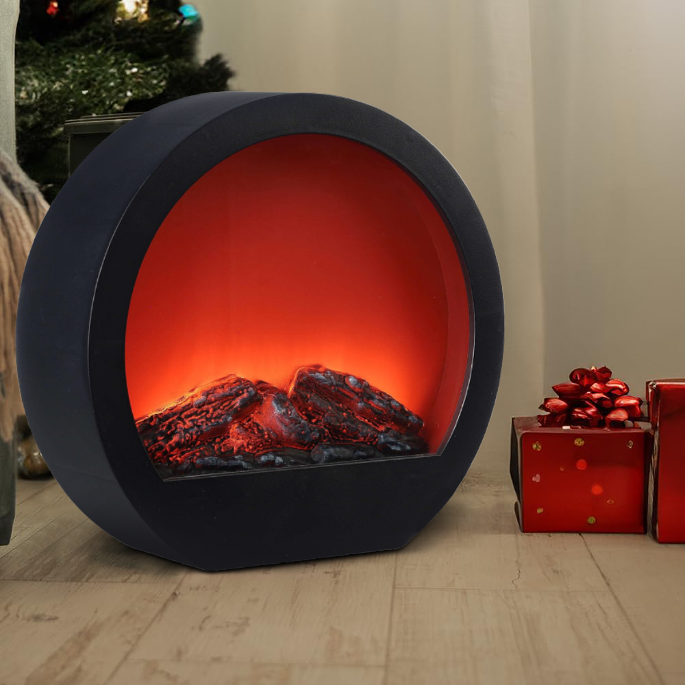 Cheminée Décorative Ronde Moderne avec LED Effet Flamme à Piles