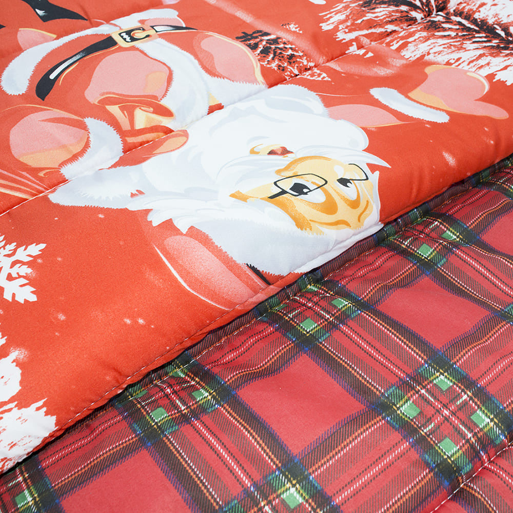 Trapunta de Noël Matrimoniale Double Face Tartan et Impression avec Père Noël