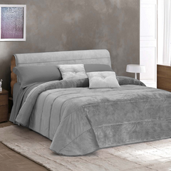 Couette Matrimoniale Velours Duvet Double Face Uni avec Housse de Tête