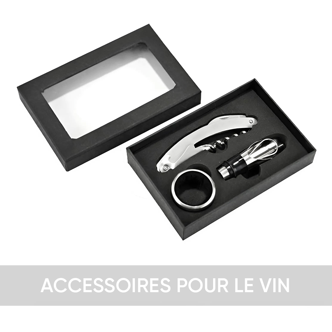 Porte-bouteilles de vin en simili cuir 4 places avec accessoires ouvre-bouteille