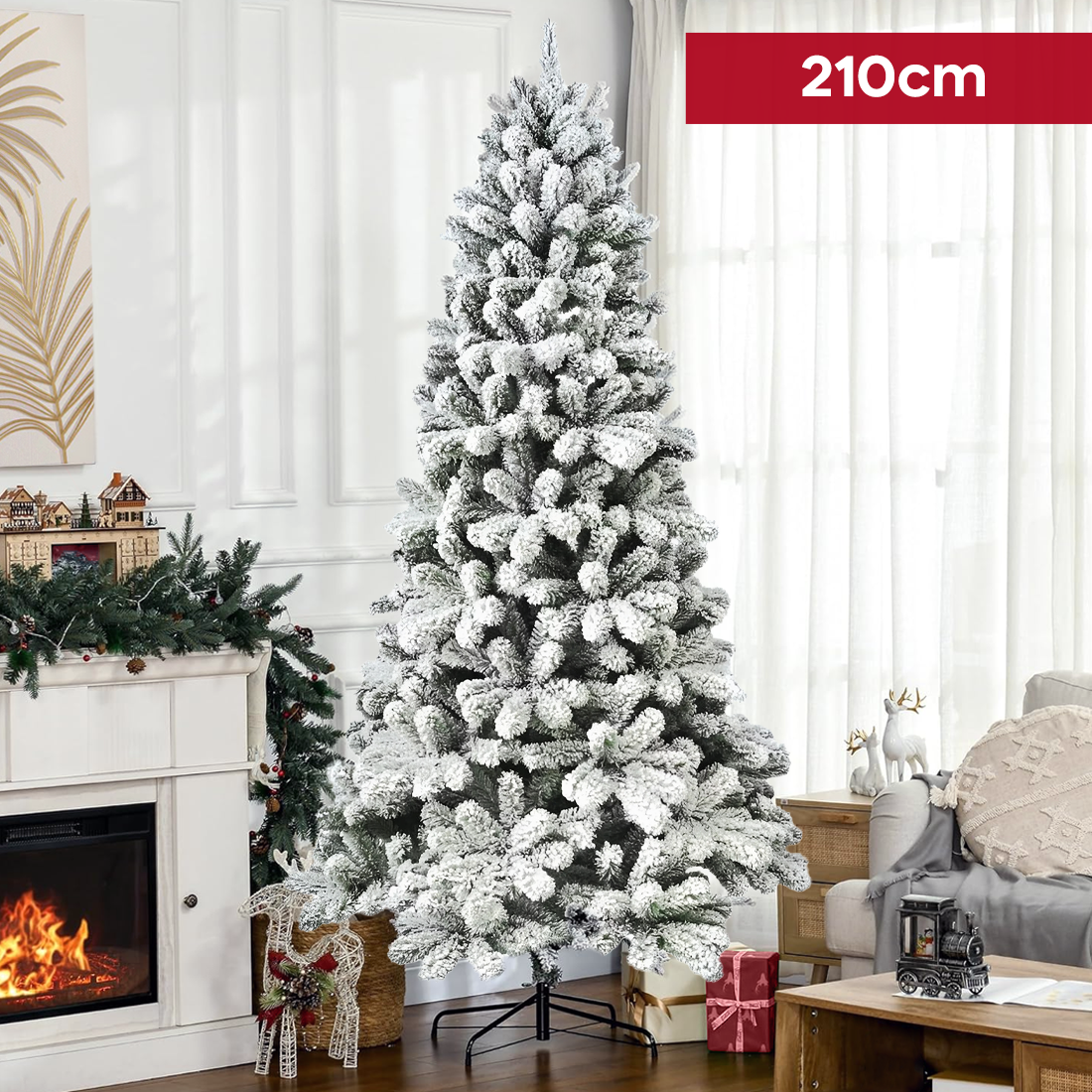Sapin de Noël CORTINA Neigeux 210H 655 Branches Effet Neige Base en Métal