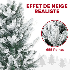 Sapin de Noël CORTINA Neigeux 210H 655 Branches Effet Neige Base en Métal