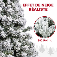 Sapin de Noël MONTEROSA enneigé 210H, 882 branches, effet neige, base en métal