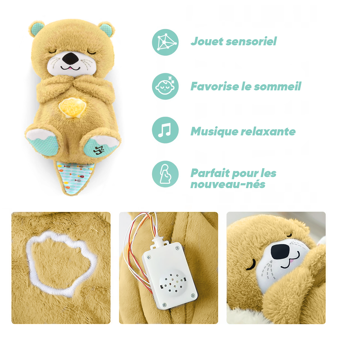 Peluche Loutre Respirant avec Musique et Lumières Apaisantes pour Bébés