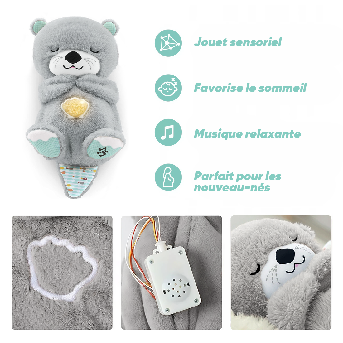 Peluche Loutre Respirant avec Musique et Lumières Apaisantes pour Bébés