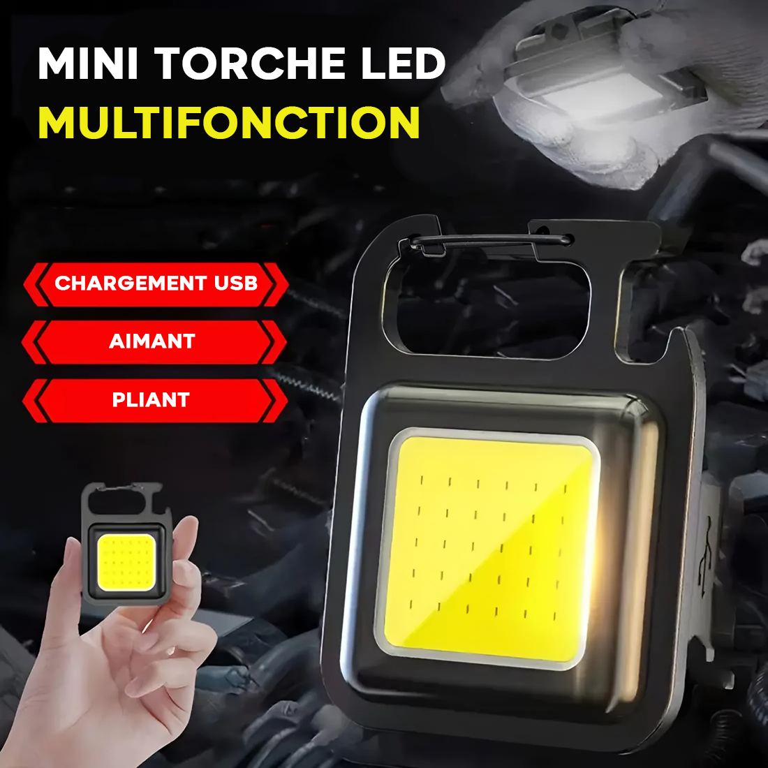 Mini Lampe LED Porte-Clés Multifonction avec Aimant et Décapsuleur