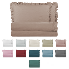 Ensemble lit double avec volant deux draps et deux taies d'oreiller avec volant