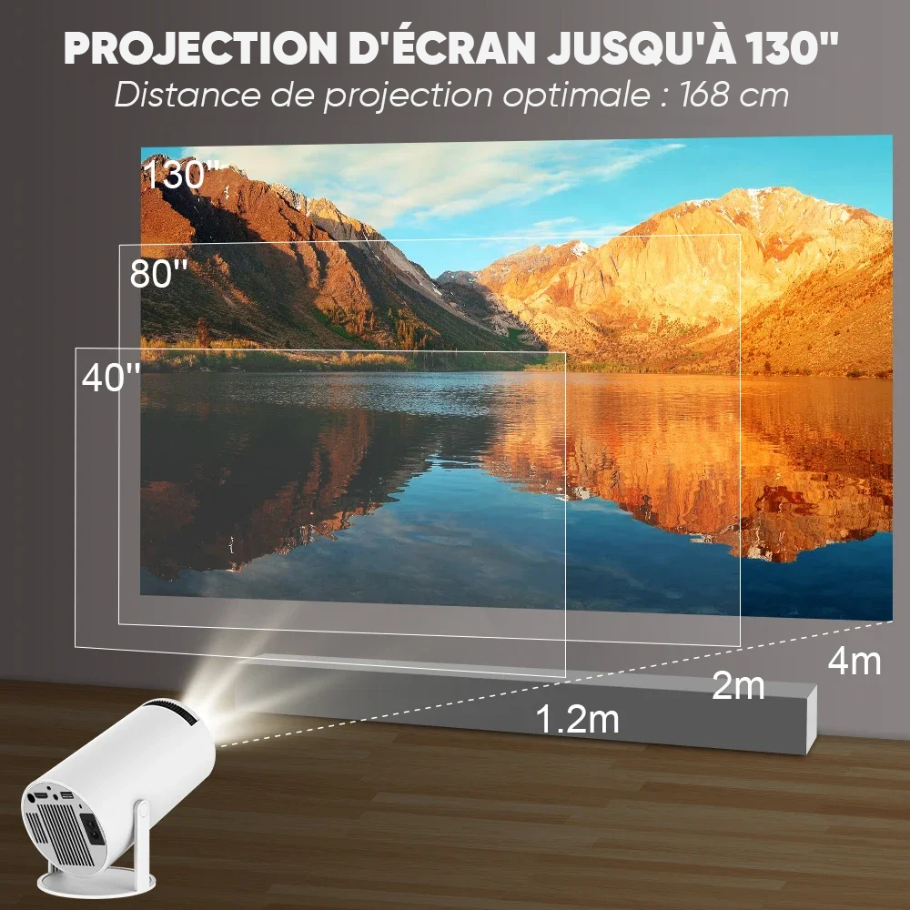Projecteur 4K Ultra HD portable Wi-Fi, rotation 180° et haut-parleurs Hi-Fi