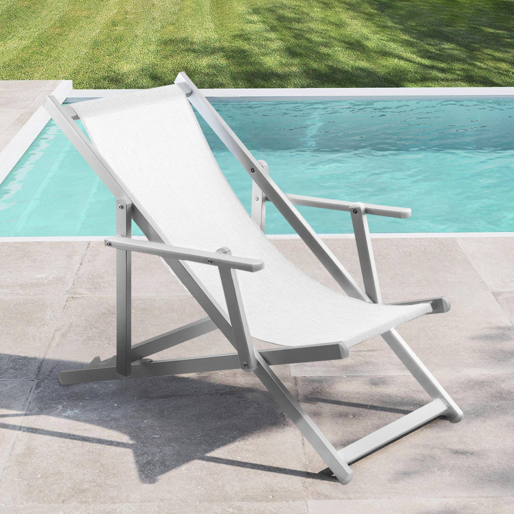 Chaise longue pliante Napoli, accoudoirs, structure aluminium et textilène.