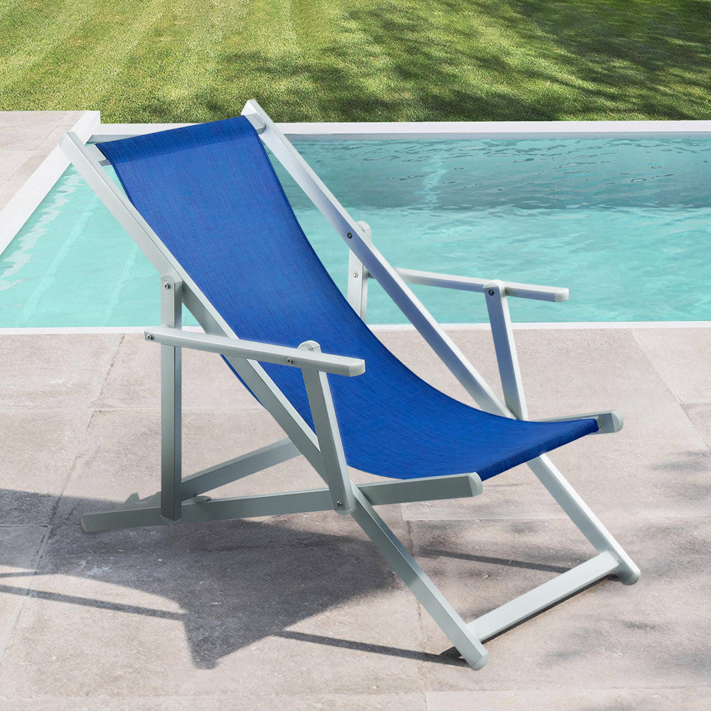 Chaise longue pliante Napoli, accoudoirs, structure aluminium et textilène.