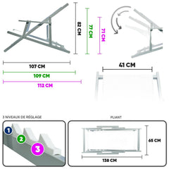 Chaise longue pliante Napoli, accoudoirs, structure aluminium et textilène.