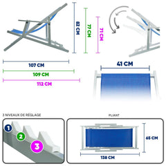 Chaise longue pliante Napoli, accoudoirs, structure aluminium et textilène.