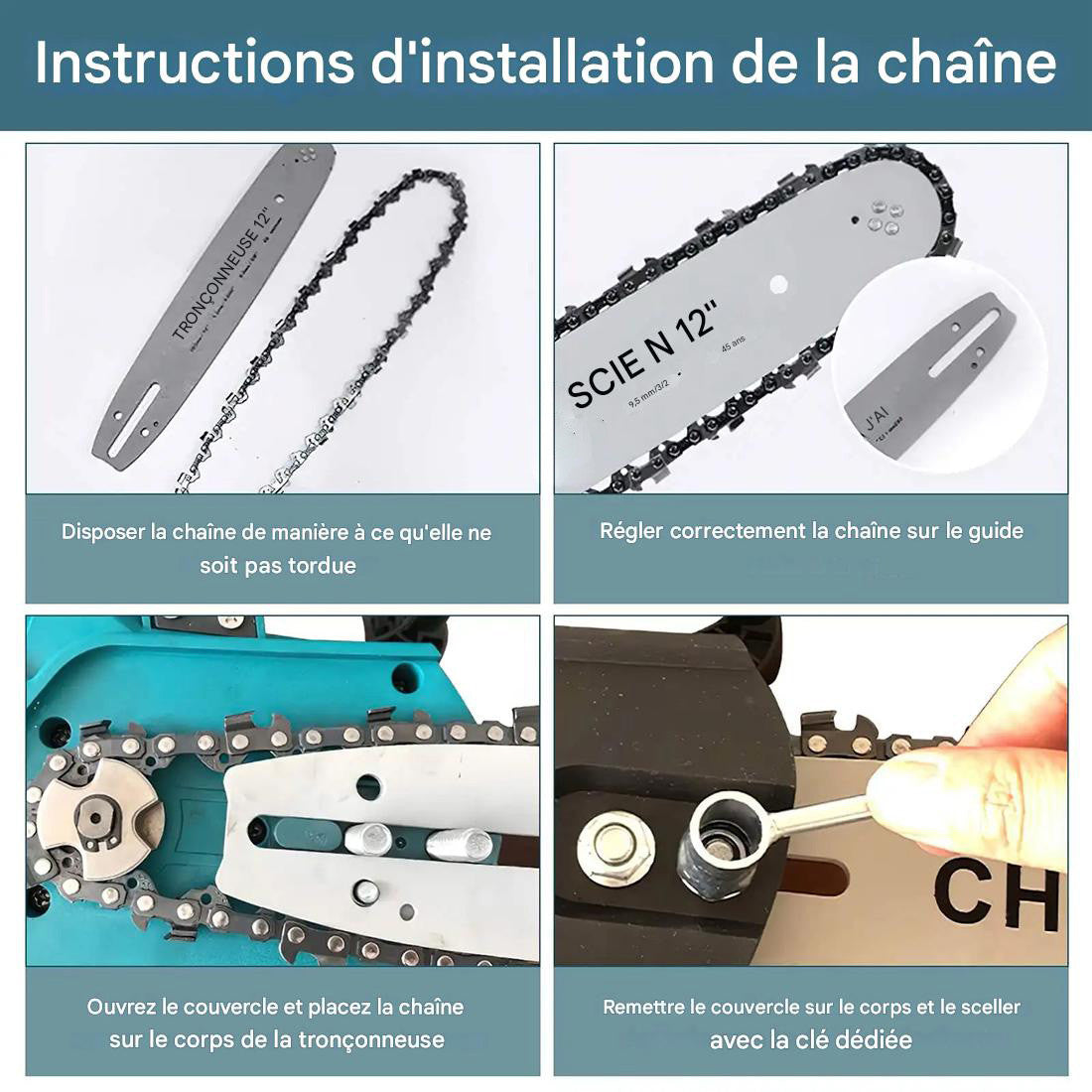 Tronçonneuse sans fil 3980W, lame 12", double batterie 21V, avec mallette