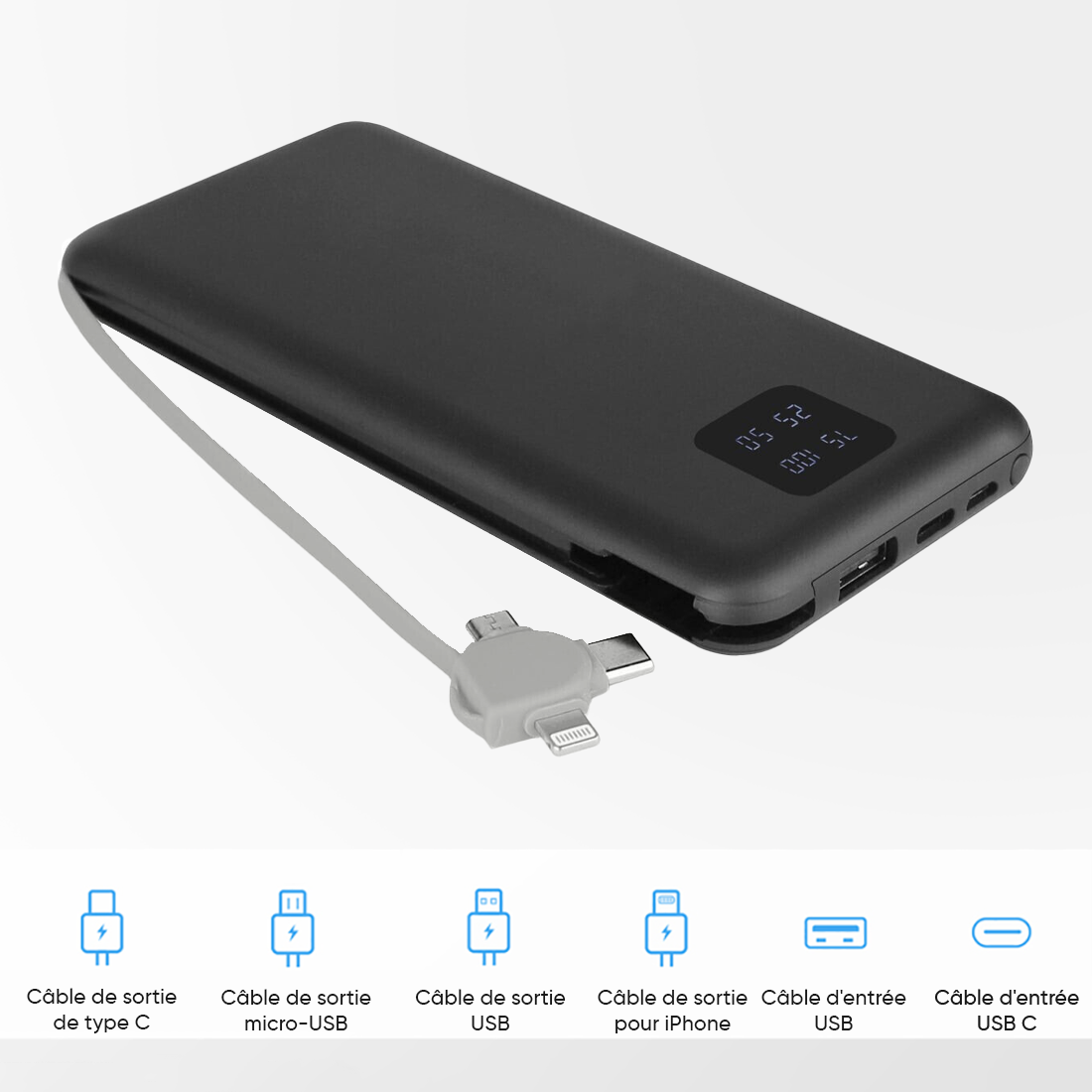 Powerbank 20000mAh chargeur rapide portable avec 4 ports USB