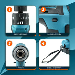 Perceuse-visseuse Double Batterie 21V Rechargeable Mallette avec Outils Inclus