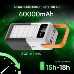 Power Bank 60000mAh avec Lumière d'Urgence, Recharge Rapide et Portable