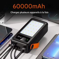 Power Bank 60000mAh avec Lumière d'Urgence, Recharge Rapide et Portable