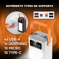 Power Bank 60000mAh avec Lumière d'Urgence, Recharge Rapide et Portable