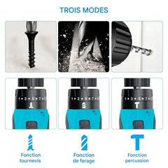 Perceuse-visseuse sans fil 12V avec double batterie rechargeable et lumière LED