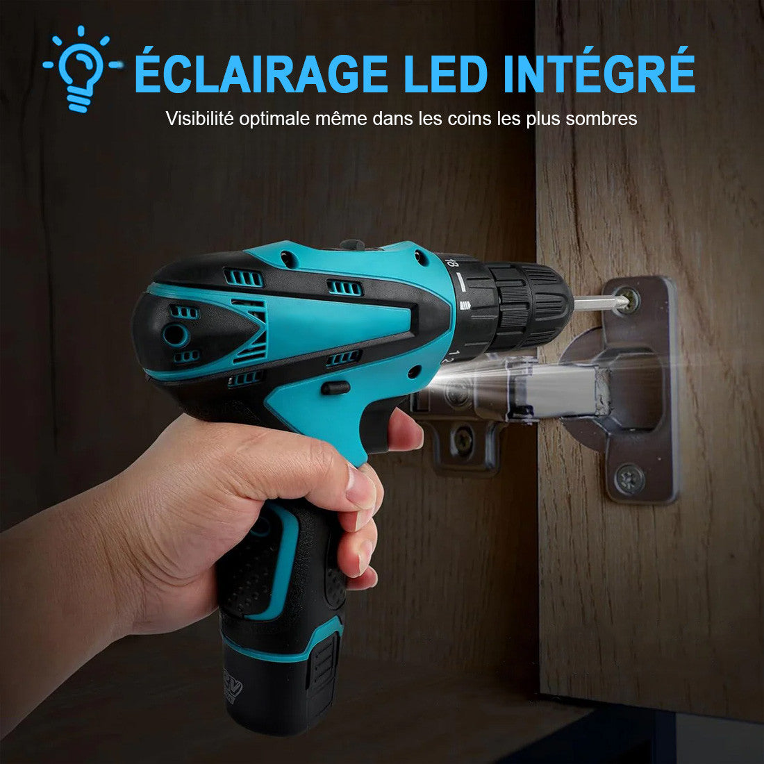 Perceuse-visseuse sans fil 12V avec double batterie rechargeable et lumière LED