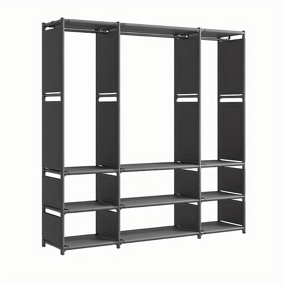 Armoire Garde-robe en Tissu Étagère Camping 9 Étagères Barres de Penderie