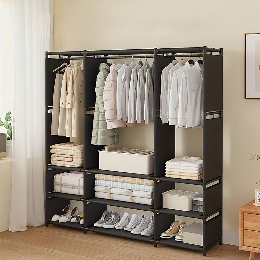 Armoire Garde-robe en Tissu Étagère Camping 9 Étagères Barres de Penderie