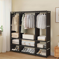 Armoire Garde-robe en Tissu Étagère Camping 9 Étagères Barres de Penderie
