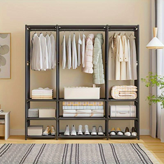 Armoire Garde-robe en Tissu Étagère Camping 9 Étagères Barres de Penderie