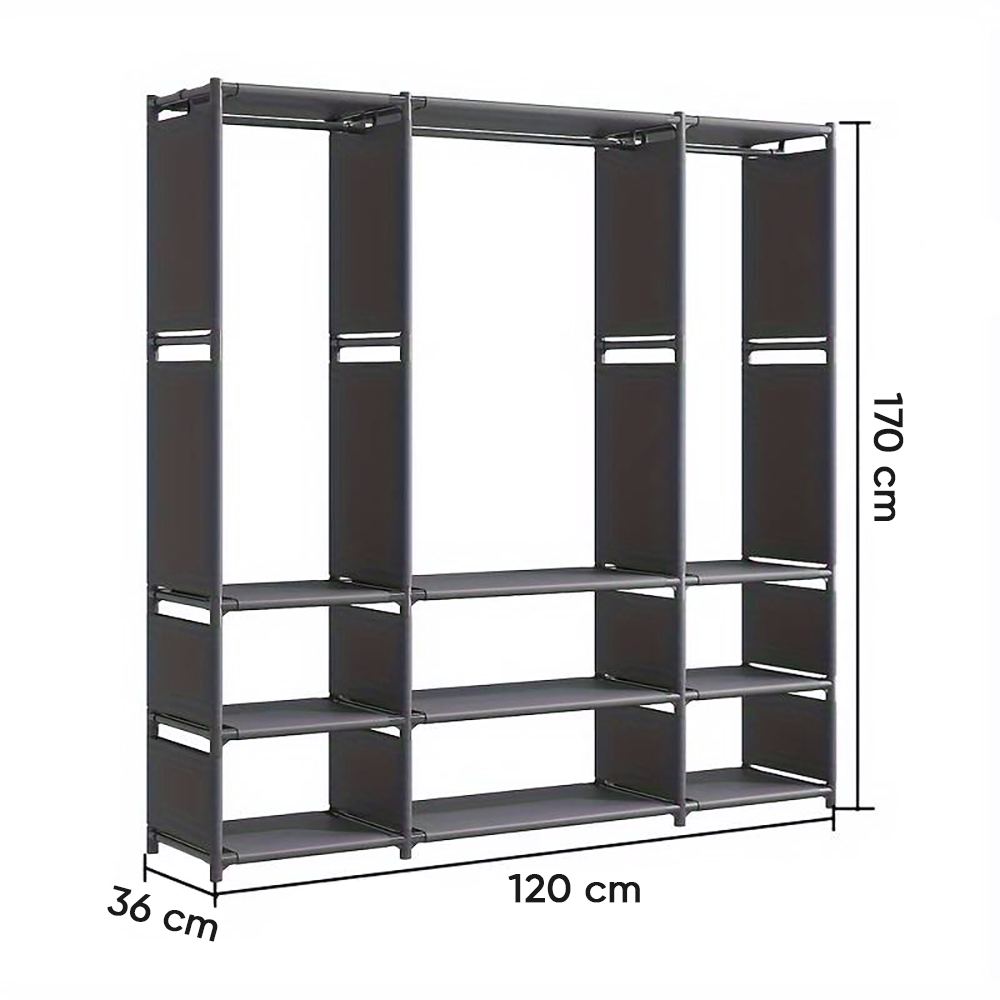 Armoire Garde-robe en Tissu Étagère Camping 9 Étagères Barres de Penderie