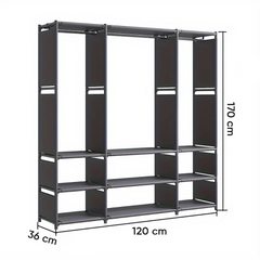 Armoire Garde-robe en Tissu Étagère Camping 9 Étagères Barres de Penderie