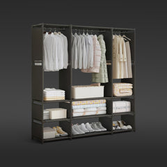 Armoire Garde-robe en Tissu Étagère Camping 9 Étagères Barres de Penderie