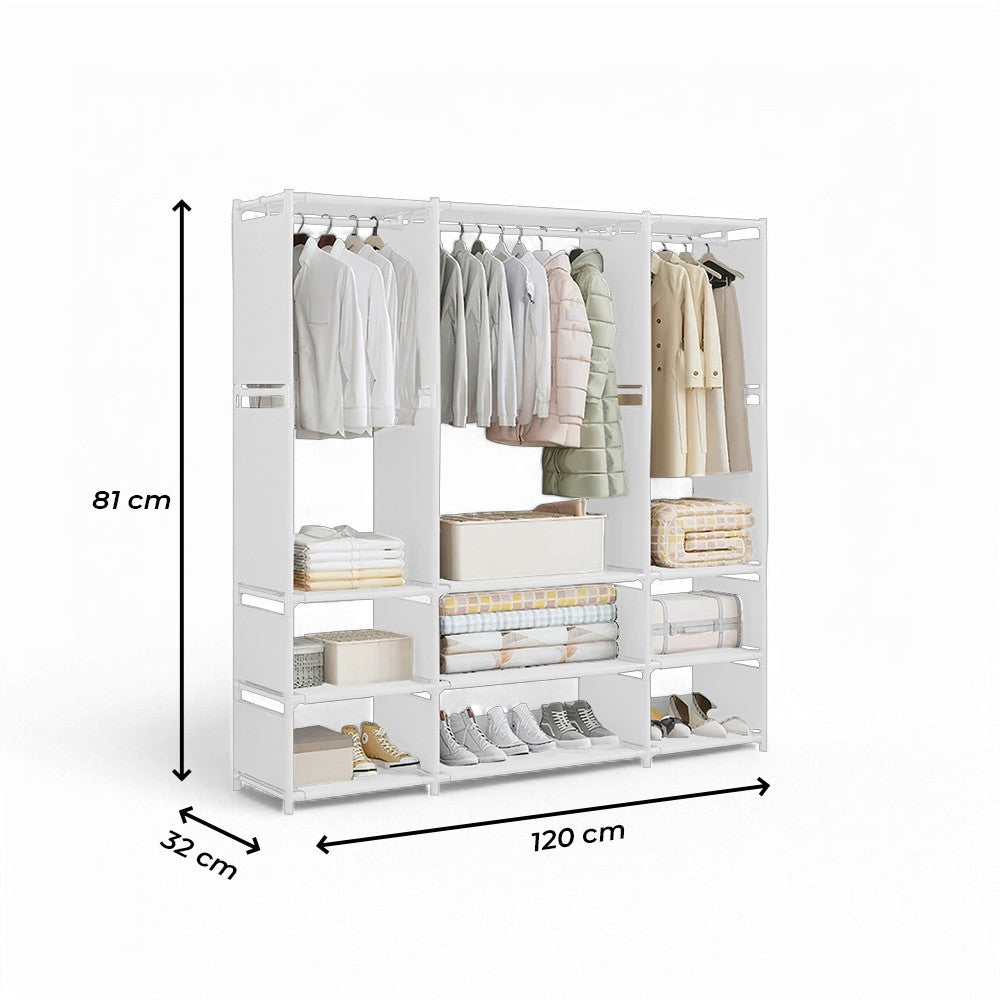 Armoire Garde-robe en Tissu Étagère Camping 9 Étagères Barres de Penderie