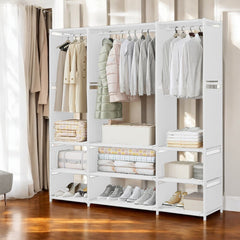 Armoire Garde-robe en Tissu Étagère Camping 9 Étagères Barres de Penderie