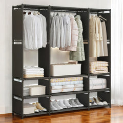Armoire Garde-robe en Tissu Étagère Camping 9 Étagères Barres de Penderie