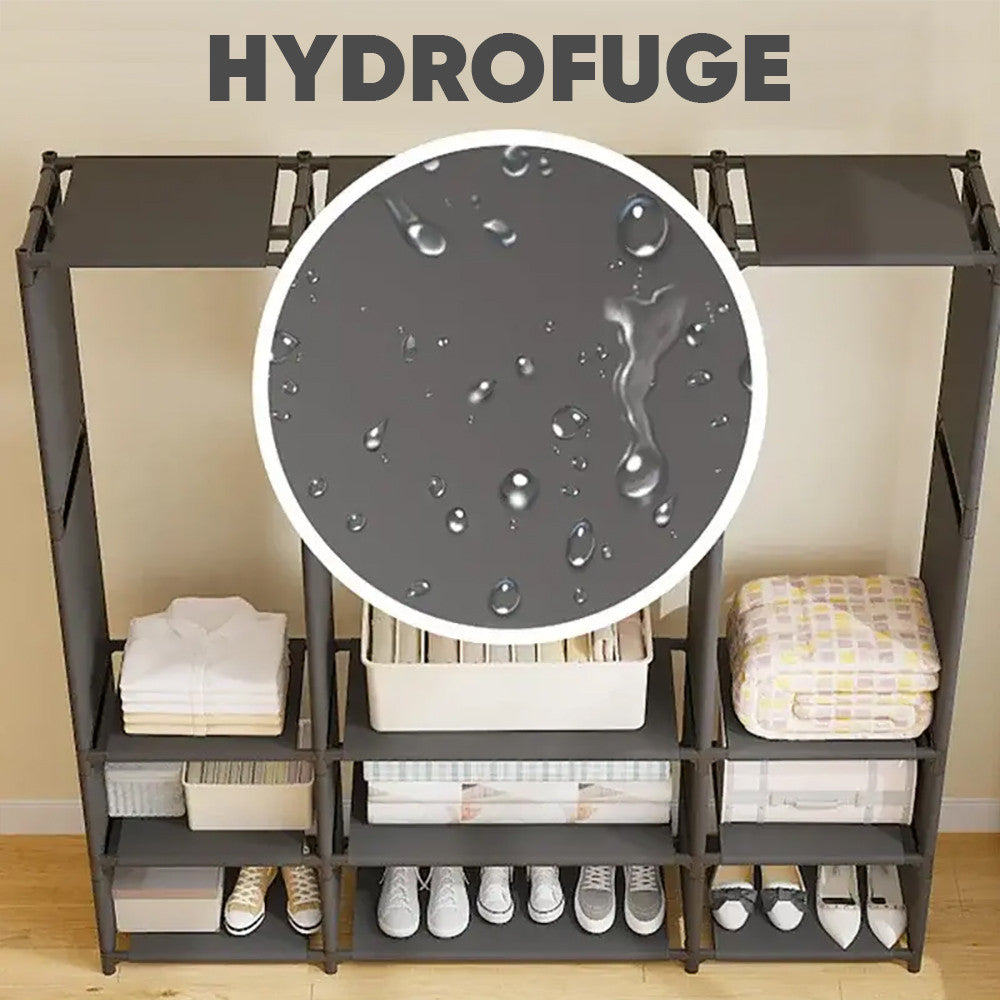 Armoire Garde-robe en Tissu Étagère Camping 9 Étagères Barres de Penderie