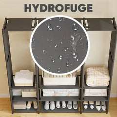 Armoire Garde-robe en Tissu Étagère Camping 9 Étagères Barres de Penderie