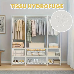 Armoire Garde-robe en Tissu Étagère Camping 9 Étagères Barres de Penderie