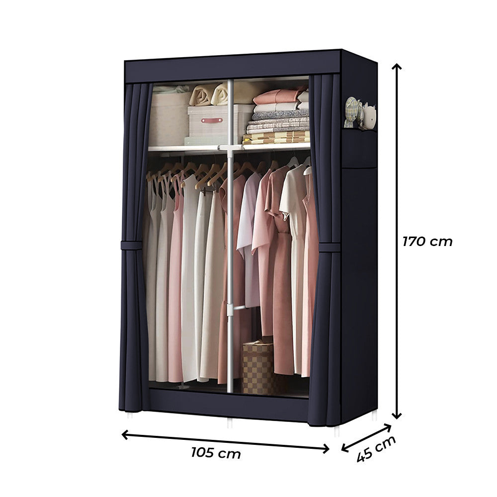 Armoire en Tissu 2 Portes avec Étagères et Barre à Vêtements, Idéale Camping