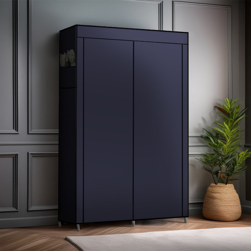 Armoire en Tissu 2 Portes avec Étagères et Barre à Vêtements, Idéale Camping