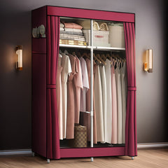 Armoire en Tissu 2 Portes avec Étagères et Barre à Vêtements, Idéale Camping